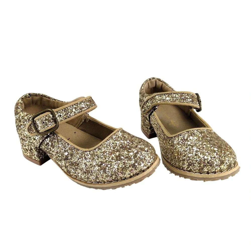 Konges Slojd Minnie Coeur Gold Glitter Mary Jane Shoes Little Girls US 8.5-9.5